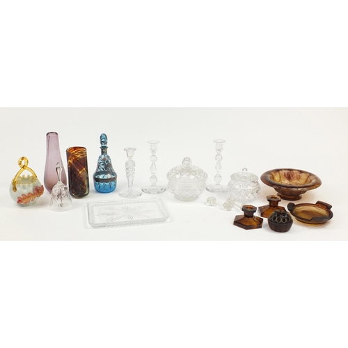 2456 - Victorian and later glassware including a Mdina vase, Art Deco centre bowl and a silver overlaid dec... 