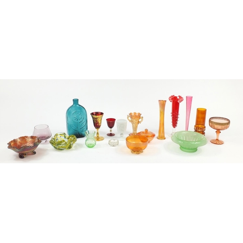 2465 - Art glassware including Carnival glass and Bohemian gilded goblet