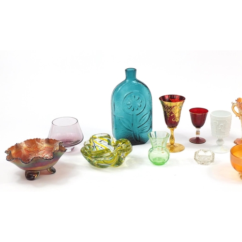 2465 - Art glassware including Carnival glass and Bohemian gilded goblet