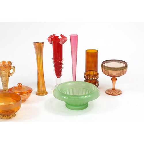 2465 - Art glassware including Carnival glass and Bohemian gilded goblet