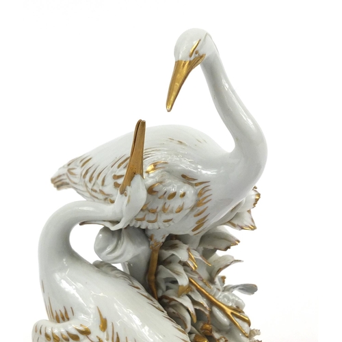 2161 - Pair of Vista Alegre ducks and a Naples group of two herons, the largest 22cm high