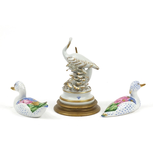 2161 - Pair of Vista Alegre ducks and a Naples group of two herons, the largest 22cm high