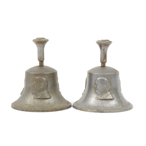 2912 - Pair of British military World War II die cast bells, made from a German aircraft destroyed over Bri... 