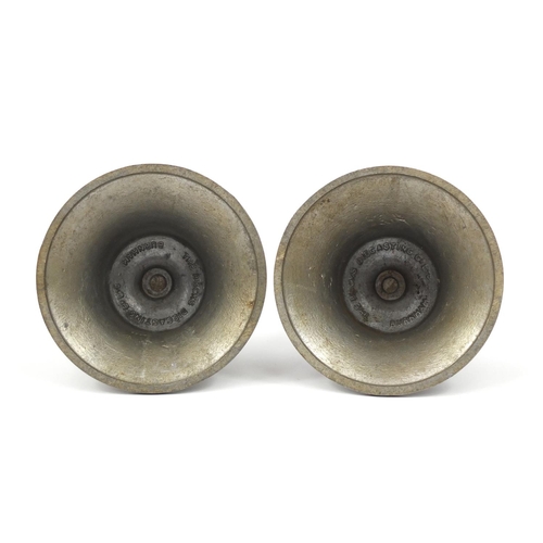 2912 - Pair of British military World War II die cast bells, made from a German aircraft destroyed over Bri... 