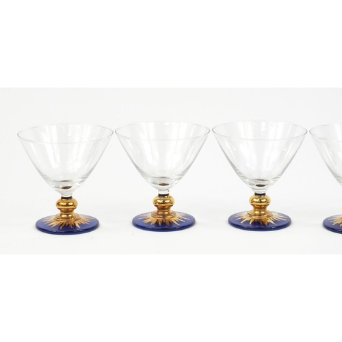 2540 - Set of six vintage cocktail glasses with gilt decoration, each 10.5cm high