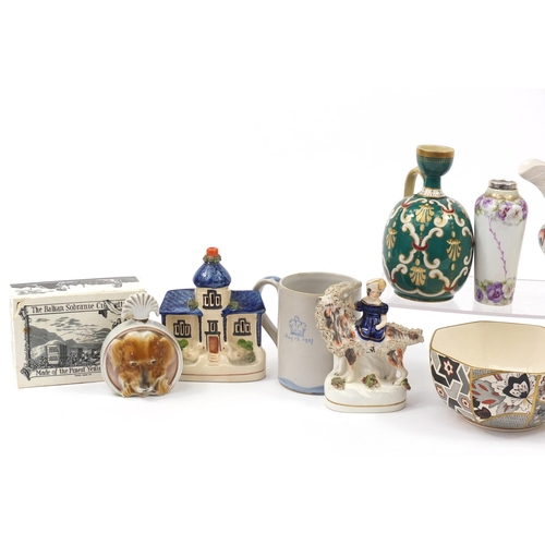 2473 - Collectable china including a Victorian tobacco box advertising Balkan Sobranie cigarettes, Stafford... 