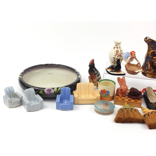 2471 - Sundry items including Clarice Cliff crocus jam pot, Zsonay Pecs vase, Carltonware seal and 1920's c... 