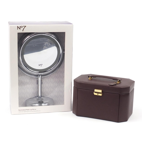 2205 - No7 illuminated make-up mirror and leather jewellery box