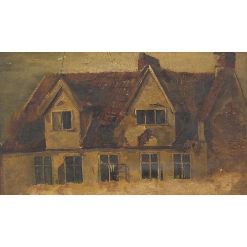 2194 - Exterior of a cottage, 19th century oil on canvas, framed, 30cm x 18cm