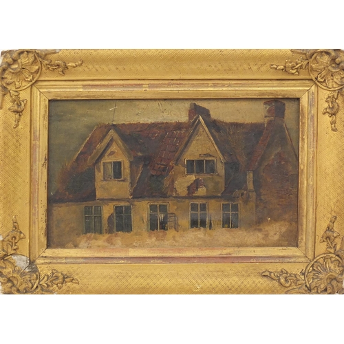 2194 - Exterior of a cottage, 19th century oil on canvas, framed, 30cm x 18cm