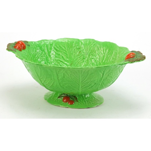 2245 - Carlton Ware leaf pattern pedestal bowl, 10.5cm high x 30cm wide