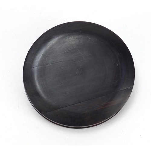 3012 - Circular ebony and porcupine quill pot and cover, 13.5cm in diameter