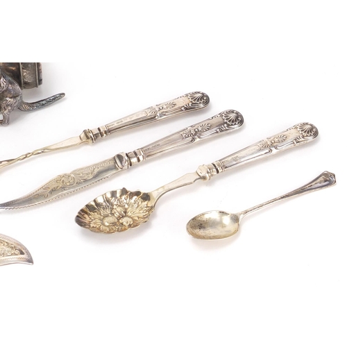 2800 - Silver and silver plate including silver teaspoon and kangaroo design napkin ring