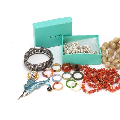 2783 - Costume jewellery including horn beaded necklace, coral necklace and Lande Arts brooch