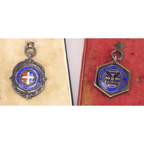 2815 - Two silver and enamel football jewels