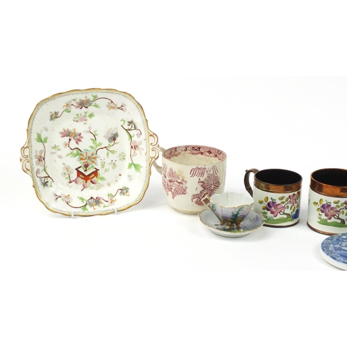 2631 - 19th century and later mostly English ceramics including three hand painted lustre tankards and a St... 