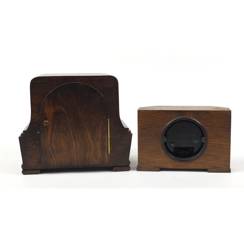 2257 - Two oak cased mantel clocks including a Smiths Sectric example, the largest 21.5cm high