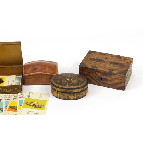 3020 - Antique and later boxes including paper mache, tooled leather and a Japanese black lacquered example... 