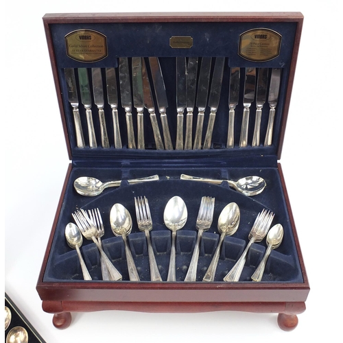 2350 - Viners mahogany canteen of silver plated cutlery and a set of desert spoons