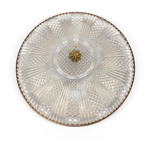 2159 - Circular cut glass and brass light pennant, 40.5cm in diameter