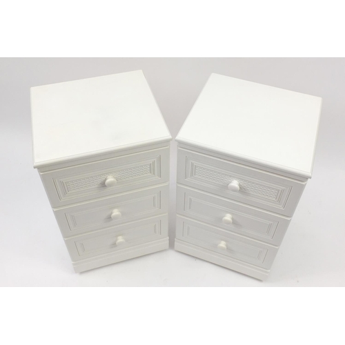 2033 - Pair of cream painted three drawer bedside chests, 79cm H x 45cm W x 41cm D