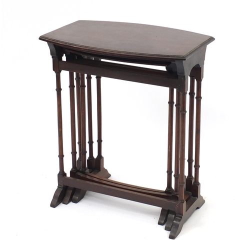 2047 - Nest of three mahogany bow front occasional tables with simulated bamboo legs, the largest 63cm H x ... 