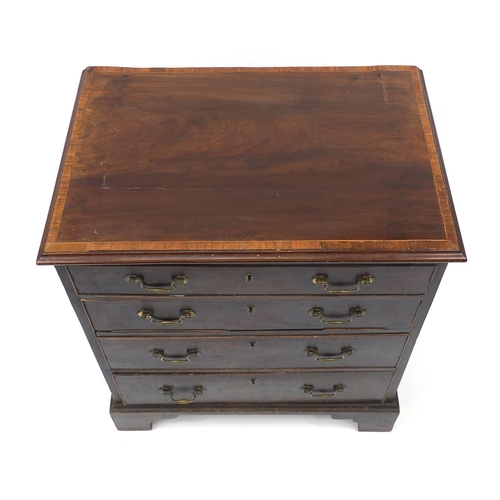 2093 - Georgian inlaid mahogany four drawer chest with bracket feet, 74cm H x 64cm W x 43cm D