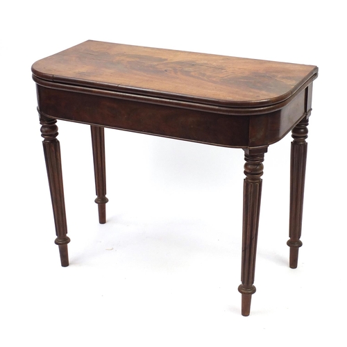2031 - Victorian mahogany folding card table with beize lined interior, 75cm H x 90cm W x 45 cm D