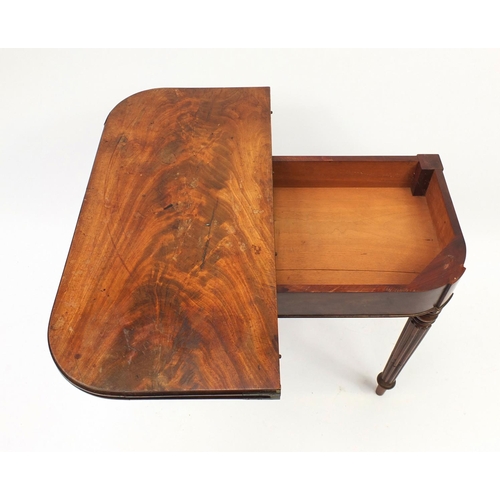 2031 - Victorian mahogany folding card table with beize lined interior, 75cm H x 90cm W x 45 cm D
