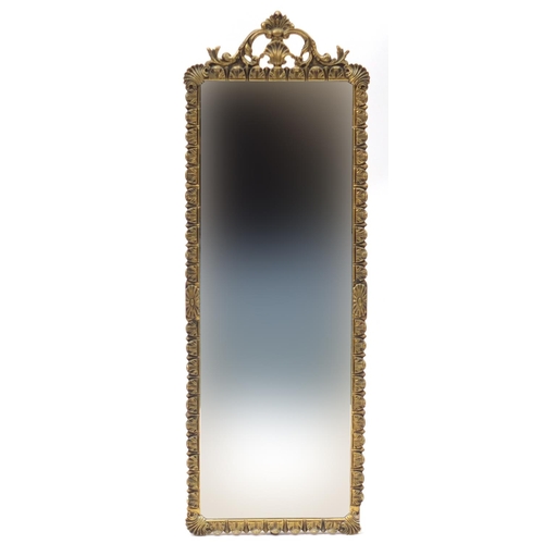 2086 - Rectangular gilt framed wall hanging mirror, 102cm x 35cm