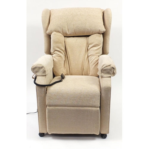 2085 - HSL beige upholstered electric rise and recline arm chair