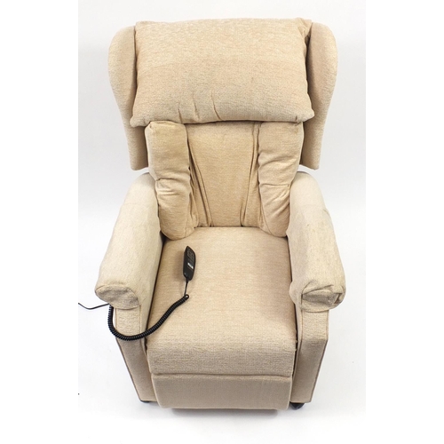 2085 - HSL beige upholstered electric rise and recline arm chair