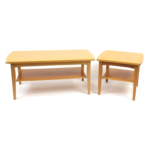2079 - Beech coffee table and occasional table by John Coyle, the coffee table 50.5cm H x 112cm W x 53cm D