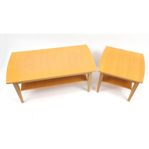 2079 - Beech coffee table and occasional table by John Coyle, the coffee table 50.5cm H x 112cm W x 53cm D