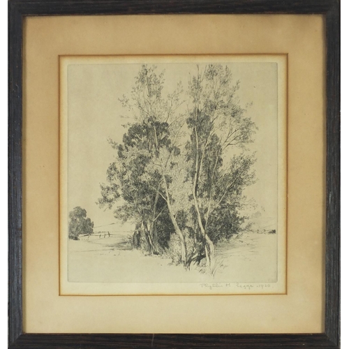 2384 - Phyllis M Legge - Work horse and landscape, two pencil signed black and white etchings, mounted and ... 