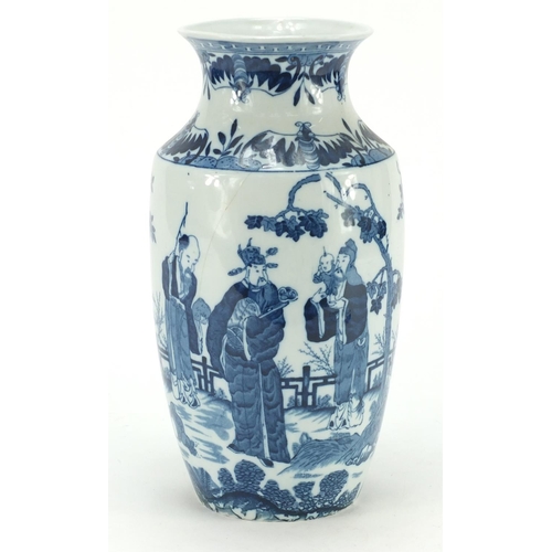 2255 - Chinese blue and white porcelain vase decorated with figures, 28cm high