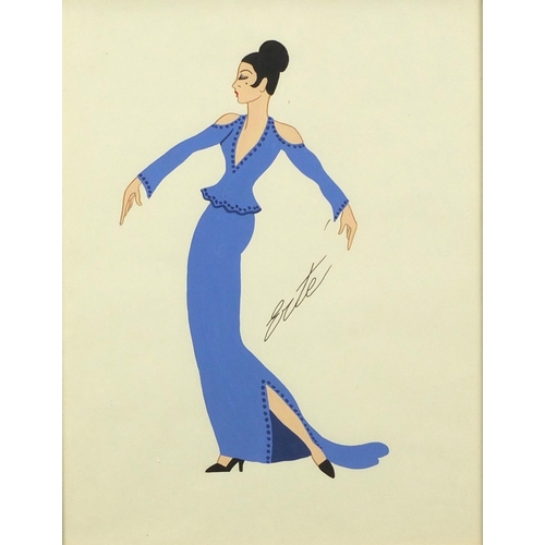 2224 - After Erté - Fashion design, gouache, framed and glazed, 34cm x 26.5