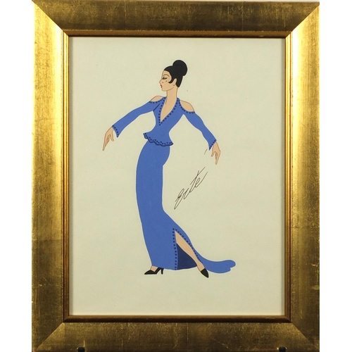 2224 - After Erté - Fashion design, gouache, framed and glazed, 34cm x 26.5