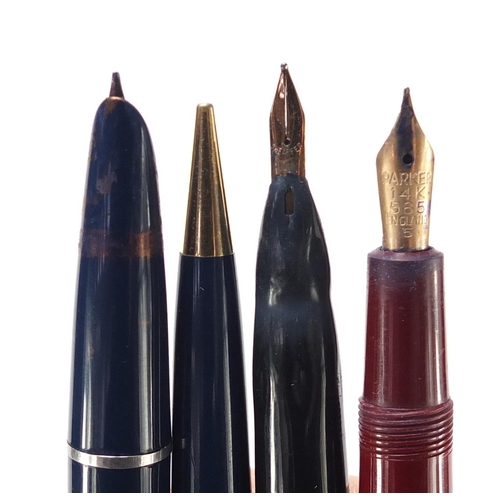 760 - Vintage and later fountain pens and propelling pencils, some with gold nibs, including Parker and Sh... 