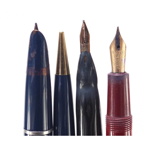 760 - Vintage and later fountain pens and propelling pencils, some with gold nibs, including Parker and Sh... 