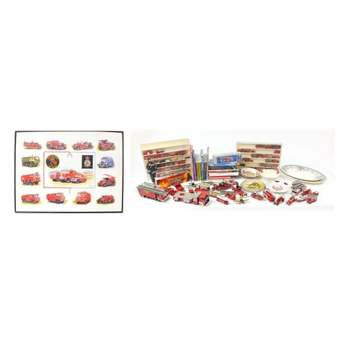 2460 - Large collection of fire fighting memorabilia including die cast vehicles, hardback books and a penc... 