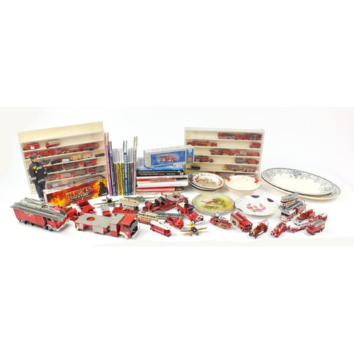 2460 - Large collection of fire fighting memorabilia including die cast vehicles, hardback books and a penc... 