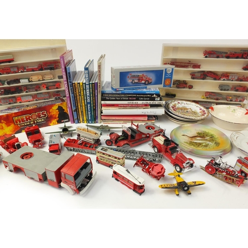 2460 - Large collection of fire fighting memorabilia including die cast vehicles, hardback books and a penc... 