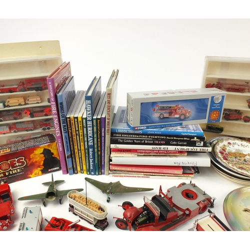 2460 - Large collection of fire fighting memorabilia including die cast vehicles, hardback books and a penc... 