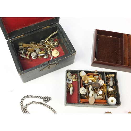 2915 - Miscellaneous objects including cuff inks, Victorian jewellery box and coins