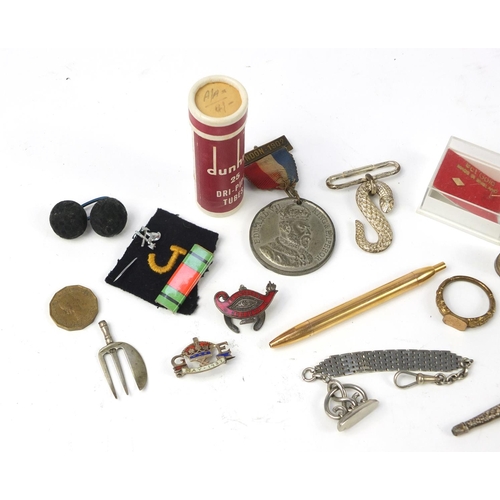 2931 - Objects including Dunhill dri-pipe tubes, silver and enamel brooch and silver thimble