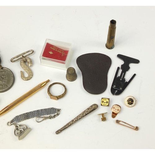 2931 - Objects including Dunhill dri-pipe tubes, silver and enamel brooch and silver thimble