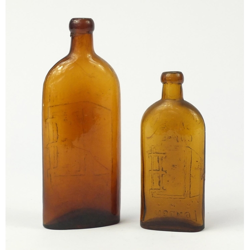 3017 - Two antique Warners safe cure glass bottles