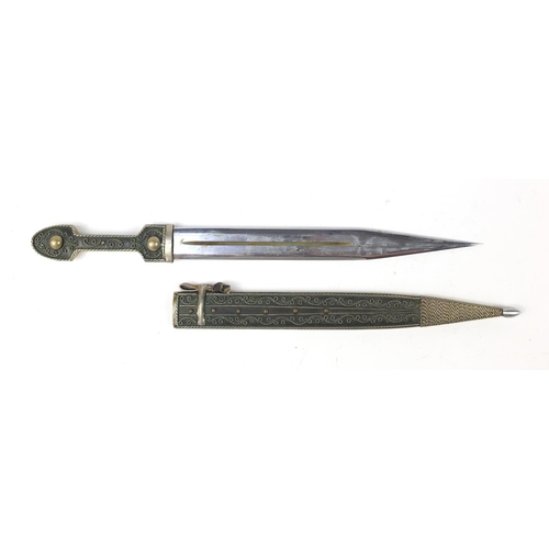 2929 - Middle Eastern dagger with silver coloured metal handle and scabbard