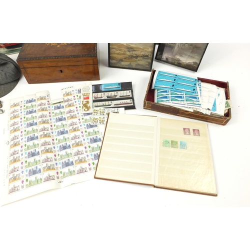 2342 - Sundry items including inlaid jewellery box, mint unused stamps and Diversion motor race game